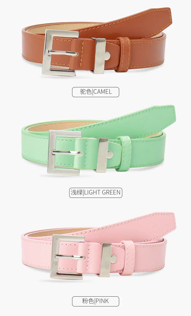 Square Buckle Women's Belt Black Brown Tan Leather — feature 20