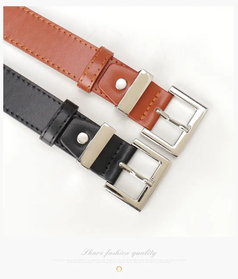 Square Buckle Women's Belt Black Brown Tan Leather — feature 22
