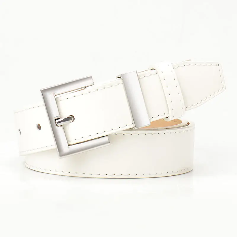 Square Buckle Women's Belt Black Brown Tan Leather - Image 2