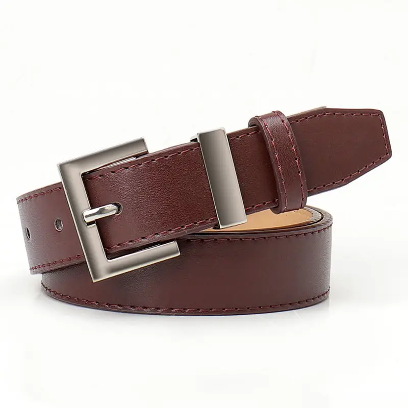 Square Buckle Women's Belt Black Brown Tan Leather - Image 3