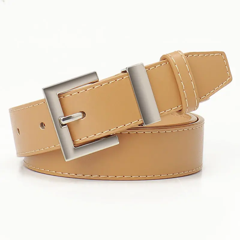 Square Buckle Women's Belt Black Brown Tan Leather - Image 4