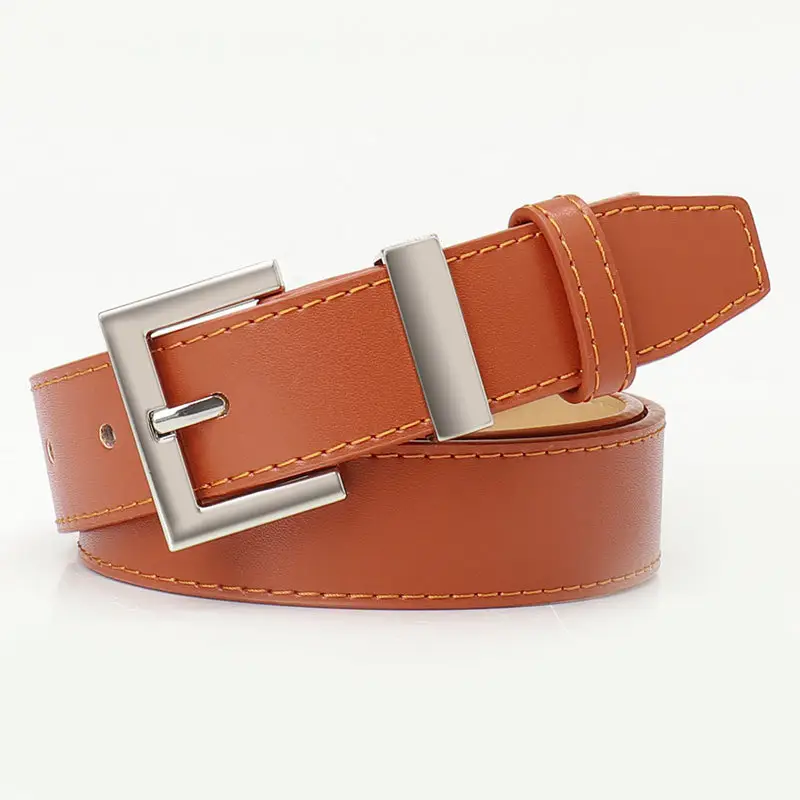 Square Buckle Women's Belt Black Brown Tan Leather - Image 5