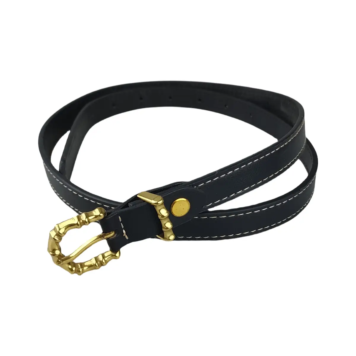 Black PU Belt with Vintage Gold Buckle for Women - Image 3
