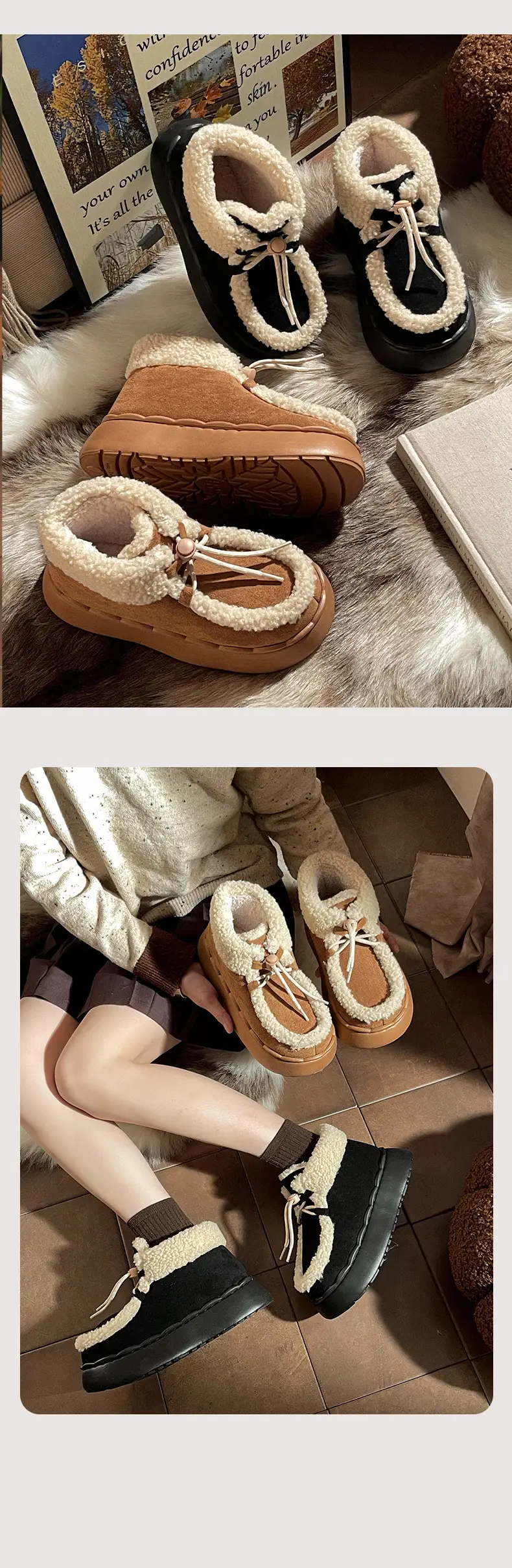 Nanbo Wan Snow Boots Women's Winter Retro All-match Thick Bottom EVA Non-slip New Style Outer Wear Lace-up Cotton Shoes All-inclusive Heel — feature 11