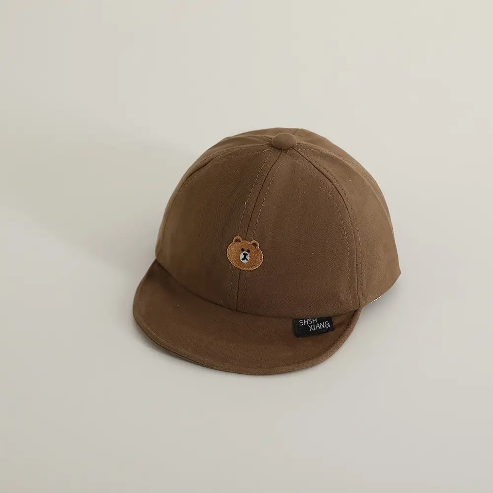Korean Baby Soft Brim Cap Bear Embroidered Grey — feature 10