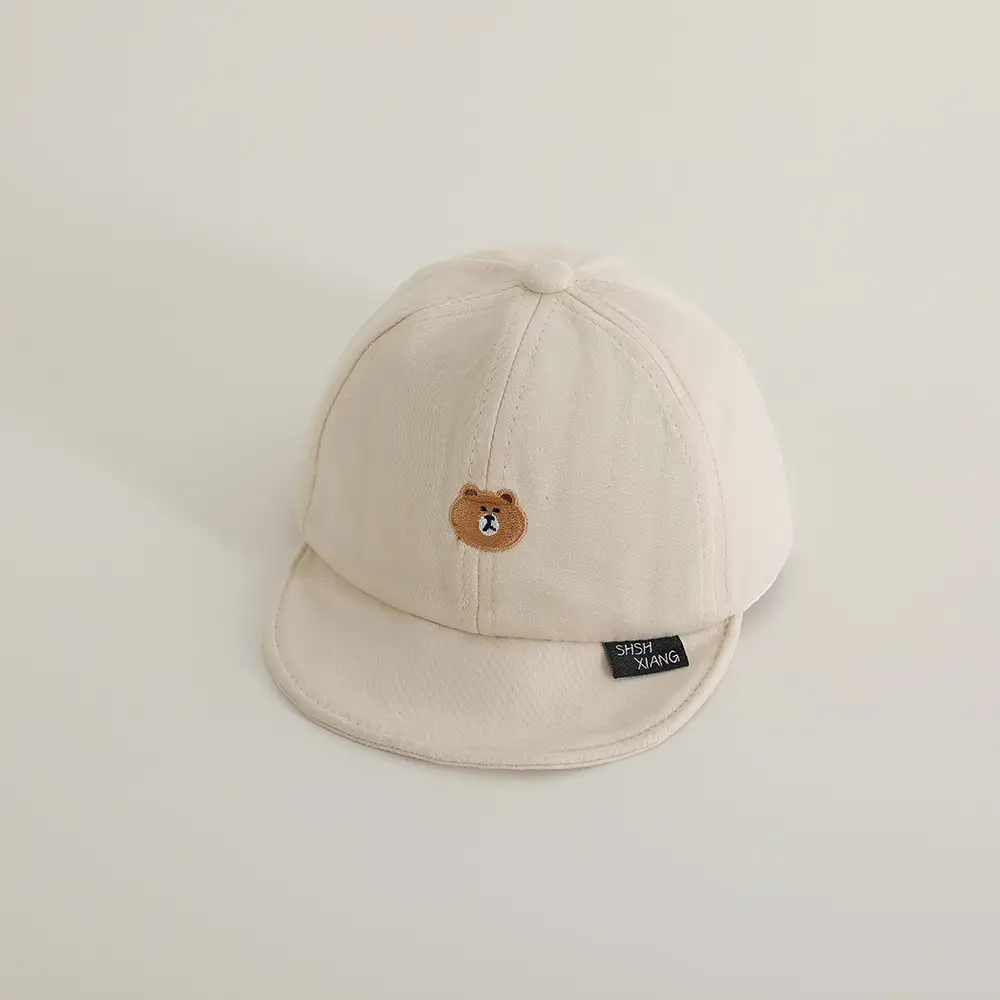 Korean Baby Soft Brim Cap Bear Embroidered Grey — feature 12