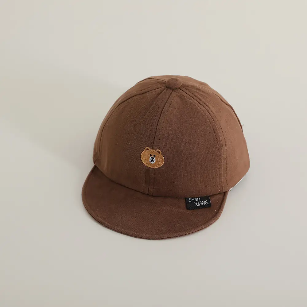 Korean Baby Soft Brim Cap Bear Embroidered Grey — feature 13