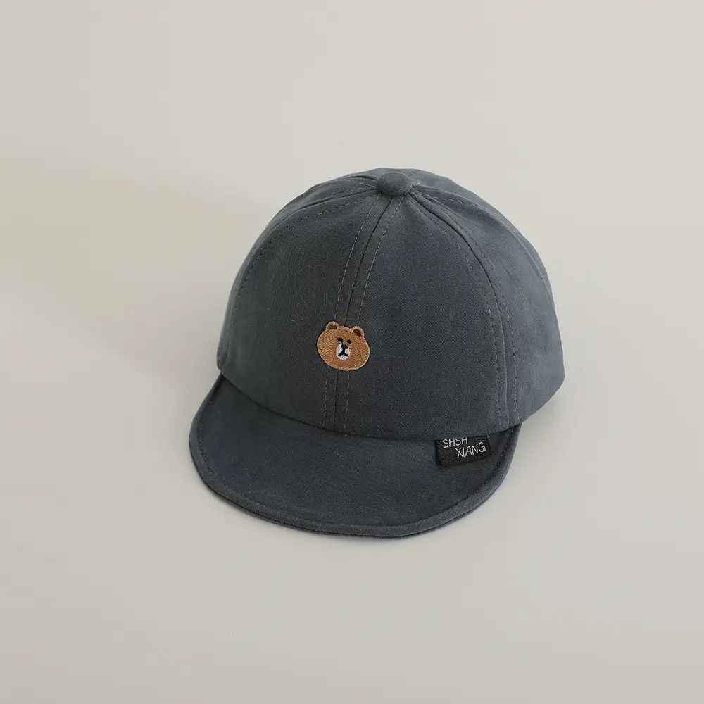 Korean Baby Soft Brim Cap Bear Embroidered Grey — feature 14