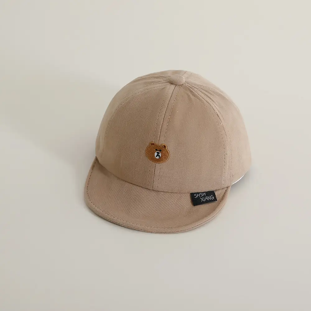 Korean Baby Soft Brim Cap Bear Embroidered Grey — feature 15