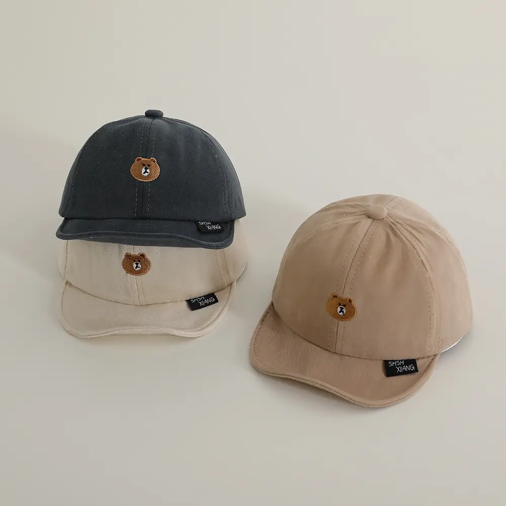 Korean Baby Soft Brim Cap Bear Embroidered Grey — feature 5