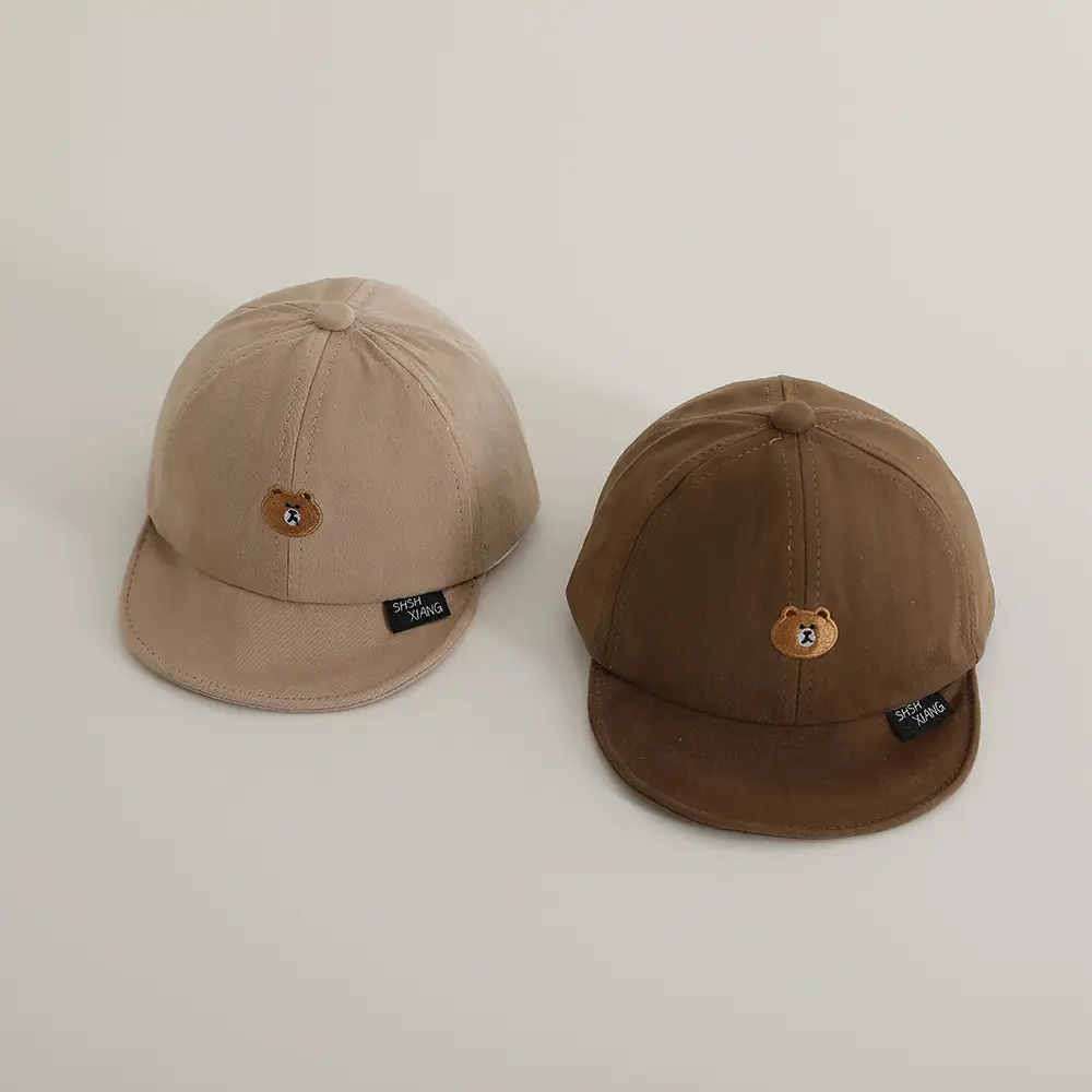 Korean Baby Soft Brim Cap Bear Embroidered Grey — feature 6
