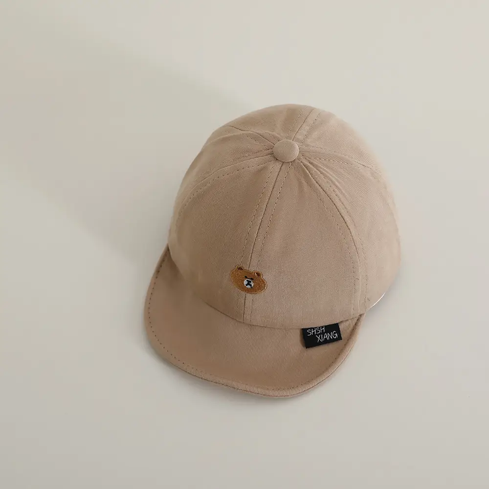 Korean Baby Soft Brim Cap Bear Embroidered Grey — feature 9