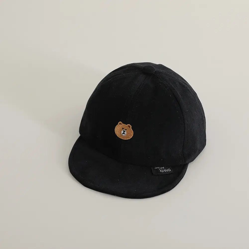 Korean Baby Soft Brim Cap Bear Embroidered Grey - Image 4
