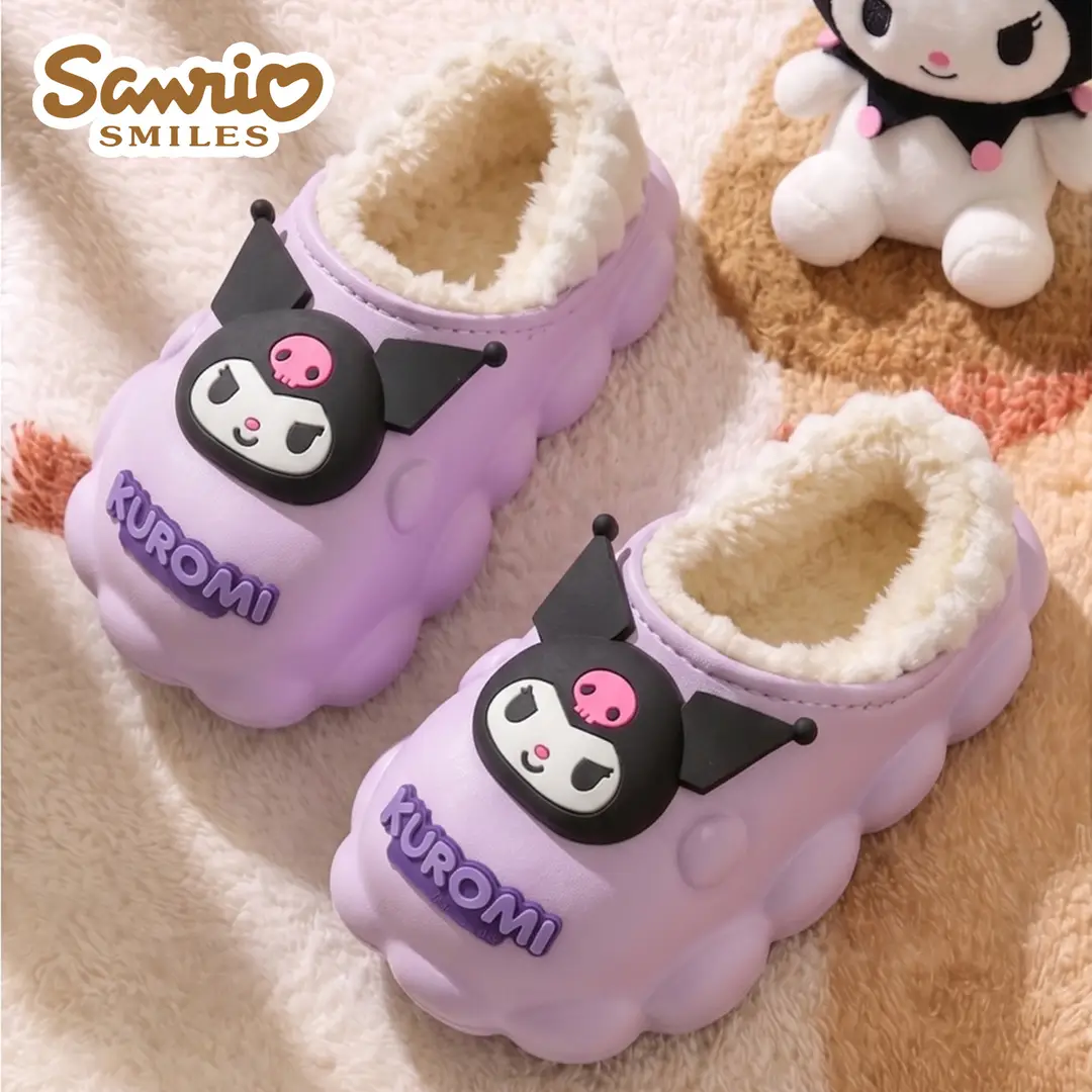 Sanrio Plush Cartoon Cotton Slippers for Women Winter Indoor Home Non-Slip Rabbit Fur Cotton Slippers Cinnamon Cute Big-Eared Dog