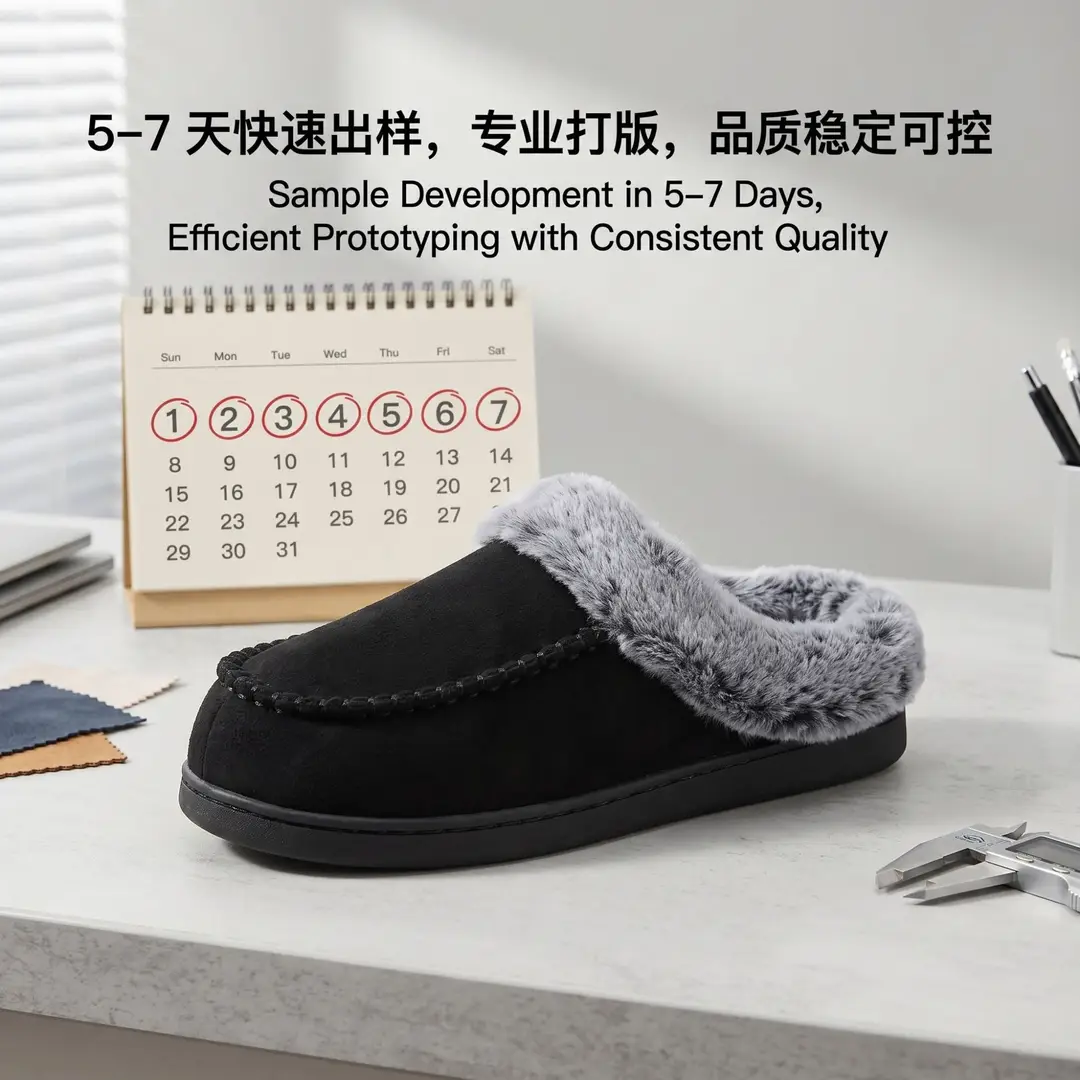 Cross-border New Wholesale Men's Faded Fur Mouth Mark Shoes Home Warm Outer Wear fleece-lined Non-slip Thick Cotton Slippers