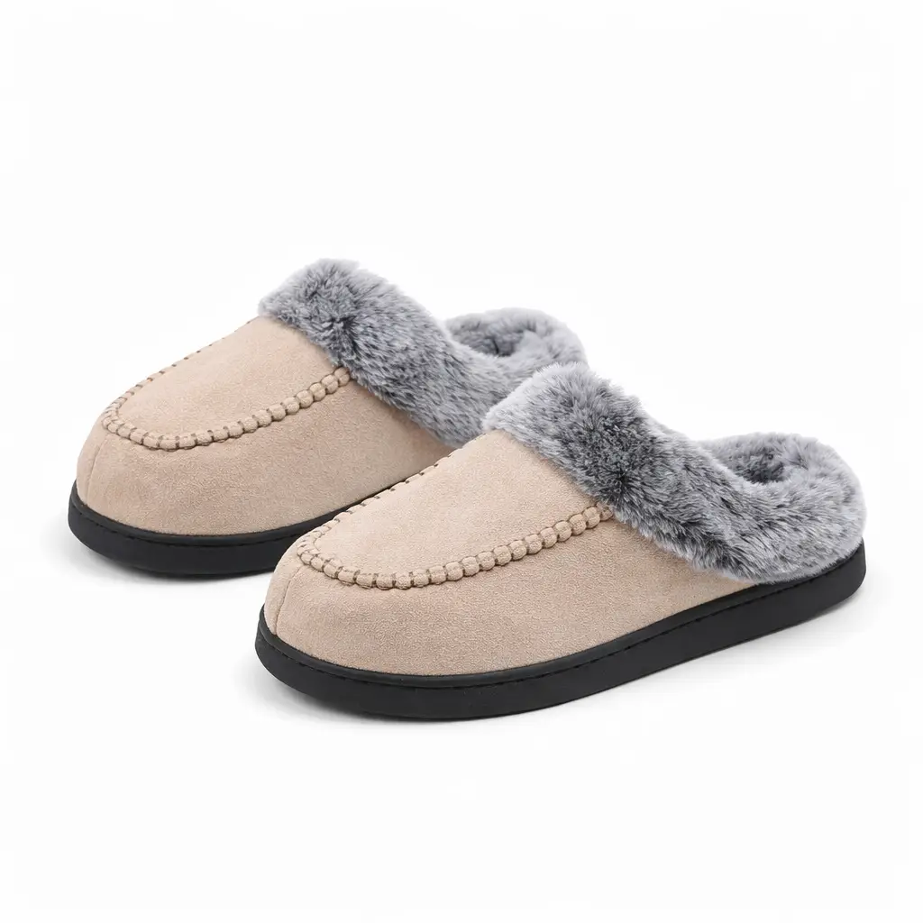 Cross-border New Wholesale Men's Faded Fur Mouth Mark Shoes Home Warm Outer Wear fleece-lined Non-slip Thick Cotton Slippers