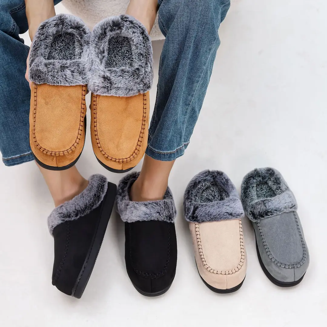 Cross-border New Wholesale Men's Faded Fur Mouth Mark Shoes Home Warm Outer Wear fleece-lined Non-slip Thick Cotton Slippers — feature 5