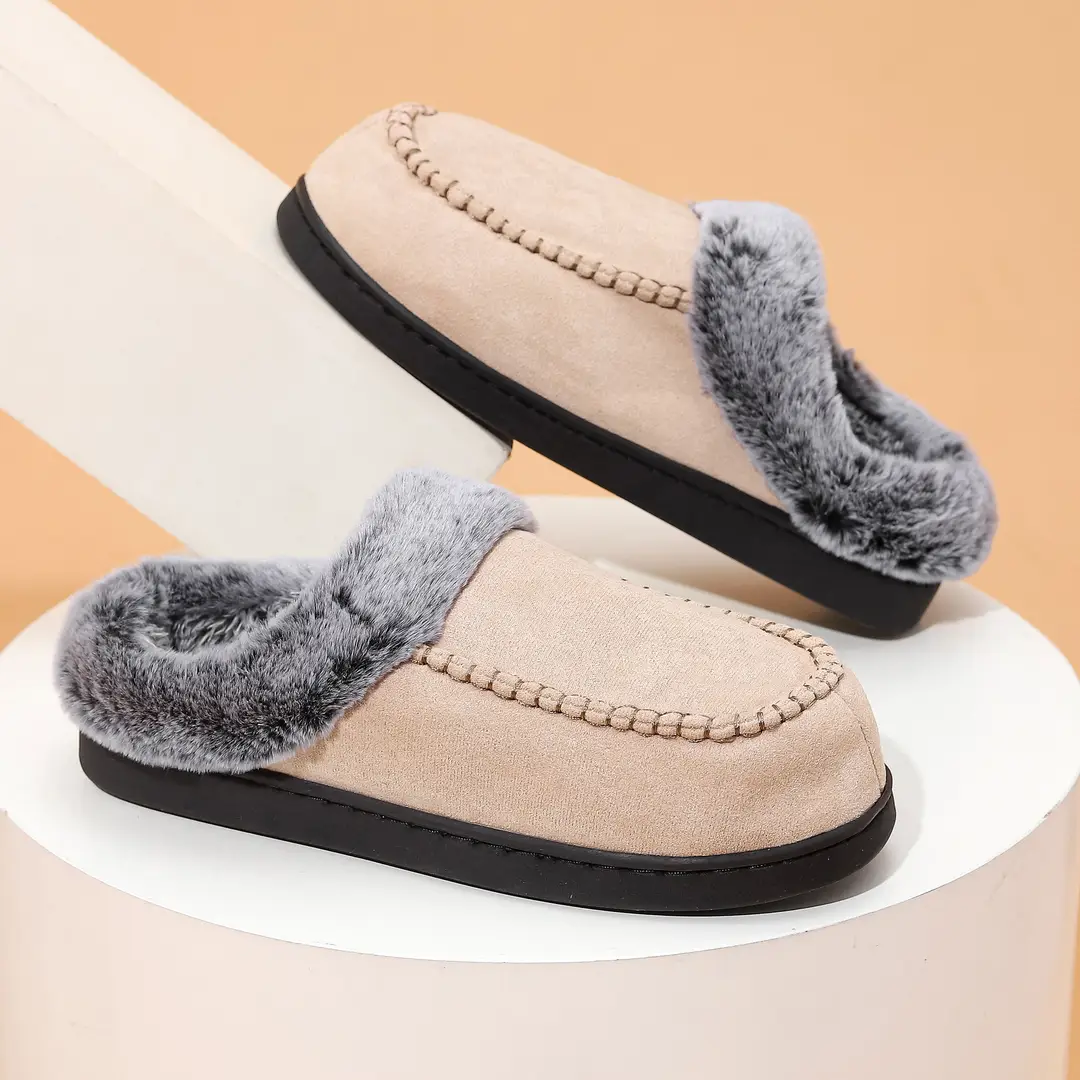 Cross-border New Wholesale Men's Faded Fur Mouth Mark Shoes Home Warm Outer Wear fleece-lined Non-slip Thick Cotton Slippers