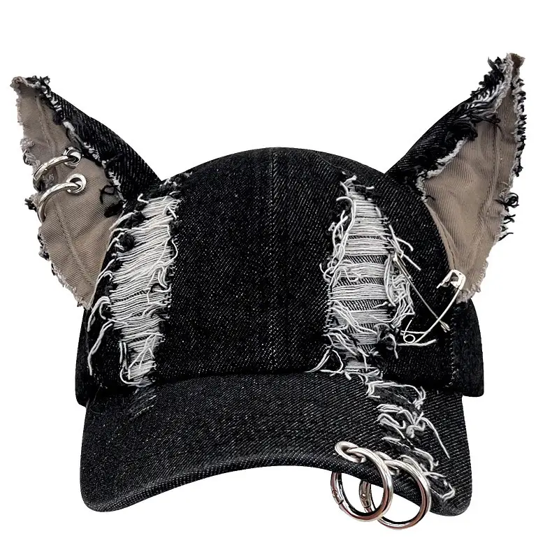 Dark Black Three-Dimensional Ear Cap with Iron Ring - Image 5