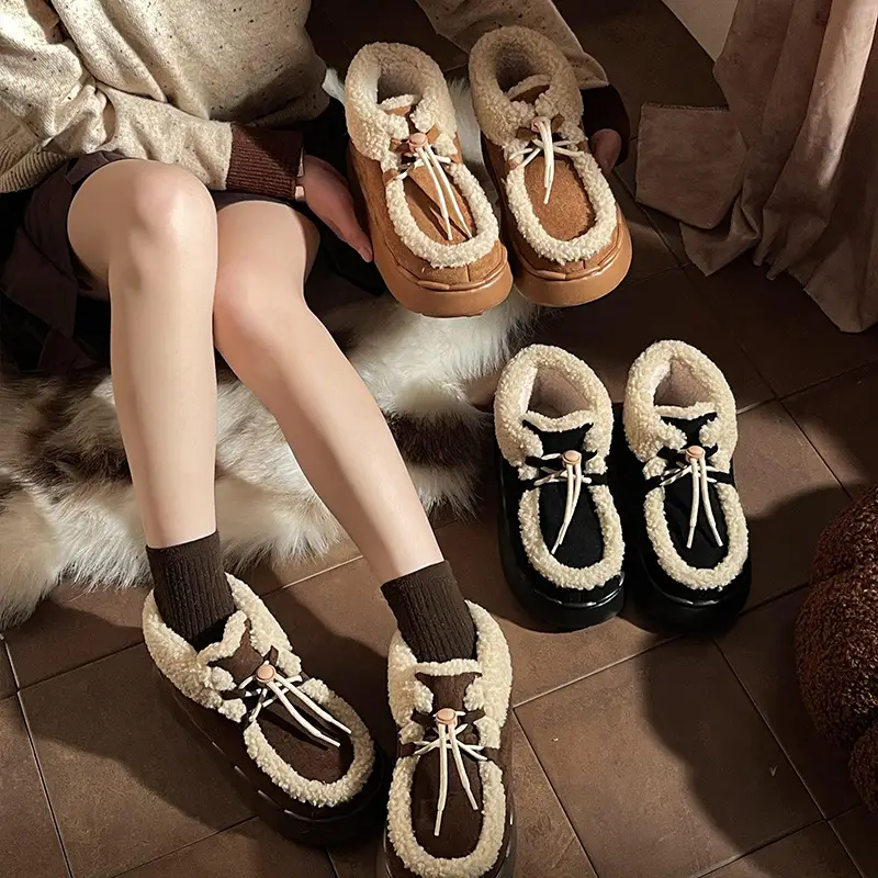 Warm Edge Snow Boots Women's Winter Retro All-match Thick-soled EVA Non-slip New Style Outer Wear Lace-up Cotton Shoes All-inclusive Heel - Image 4