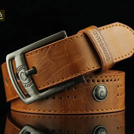 Men's Brown Leather Belt with Retro Buckle - Image 5