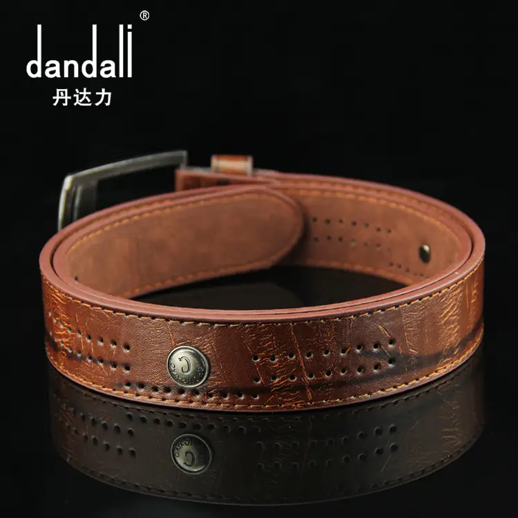 Men's Brown Leather Belt with Retro Buckle — feature 4