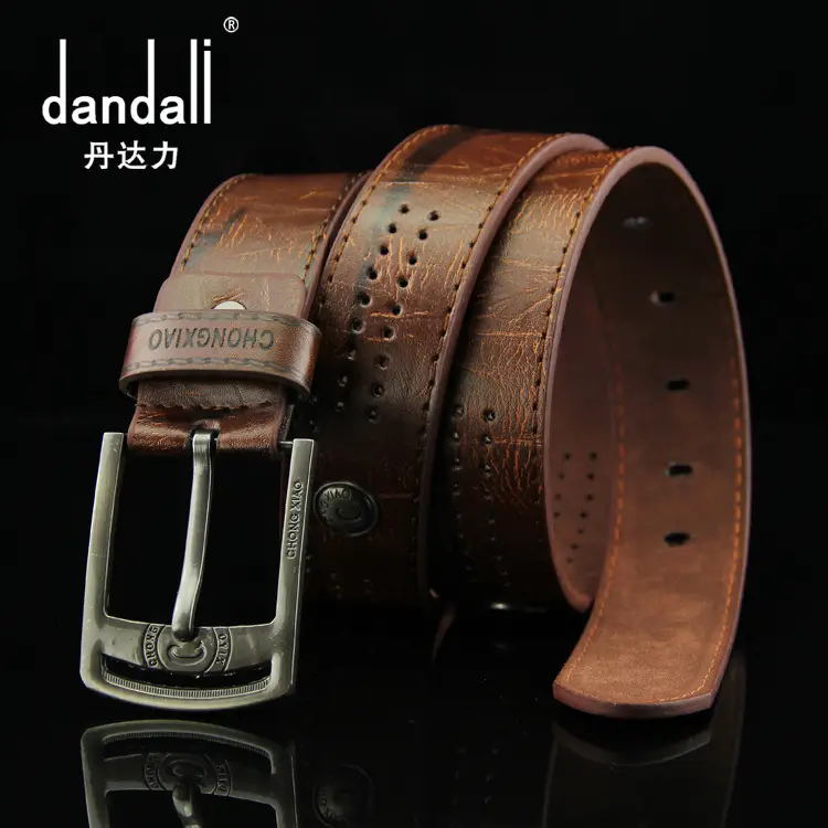 Men's Brown Leather Belt with Retro Buckle — feature 5