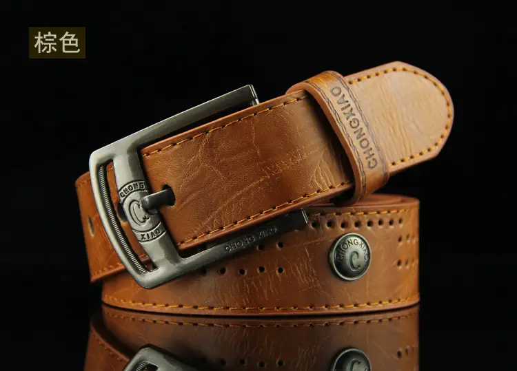 Men's Brown Leather Belt with Retro Buckle - Image 2