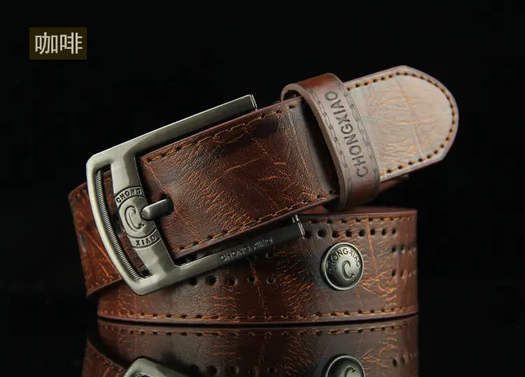 Men's Brown Leather Belt with Retro Buckle - Image 3