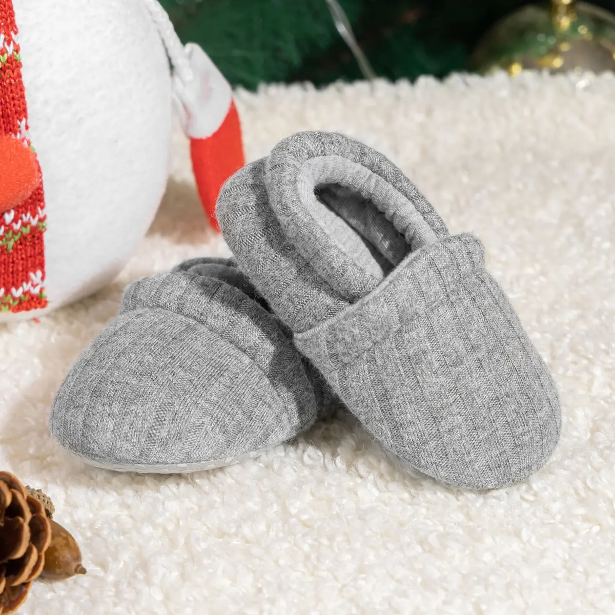 New 0-1 Year Old Baby Slip-on Knitted Shoes Grey White