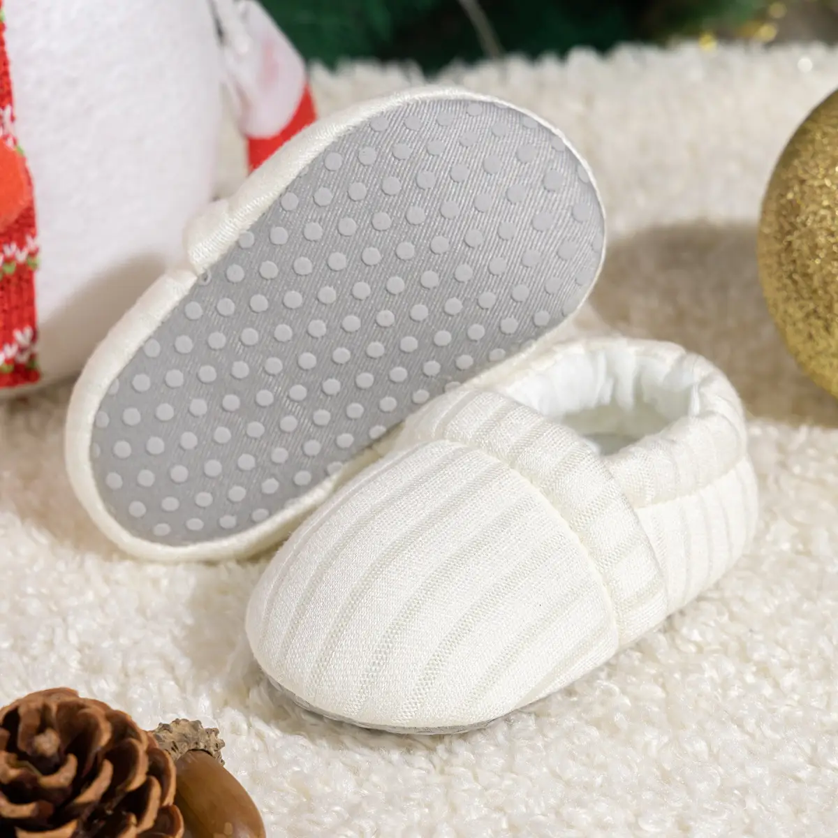 New 0-1 Year Old Baby Slip-on Knitted Shoes Grey White
