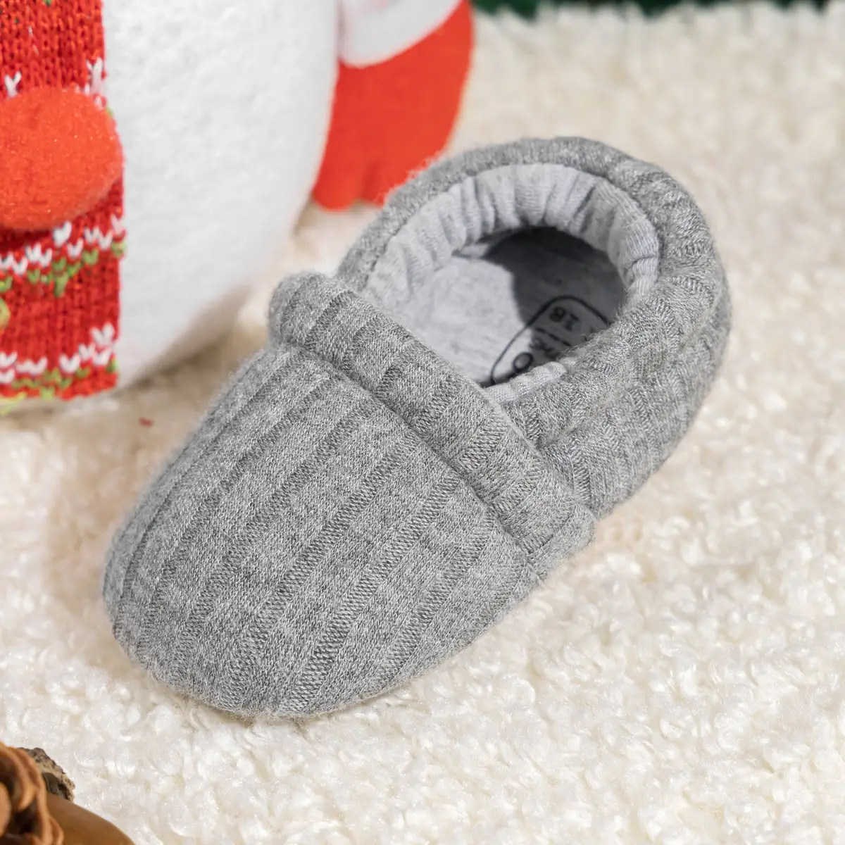 New 0-1 Year Old Baby Slip-on Knitted Shoes Grey White — feature 10