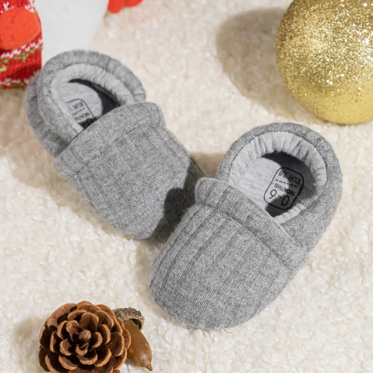 New 0-1 Year Old Baby Slip-on Knitted Shoes Grey White — feature 12