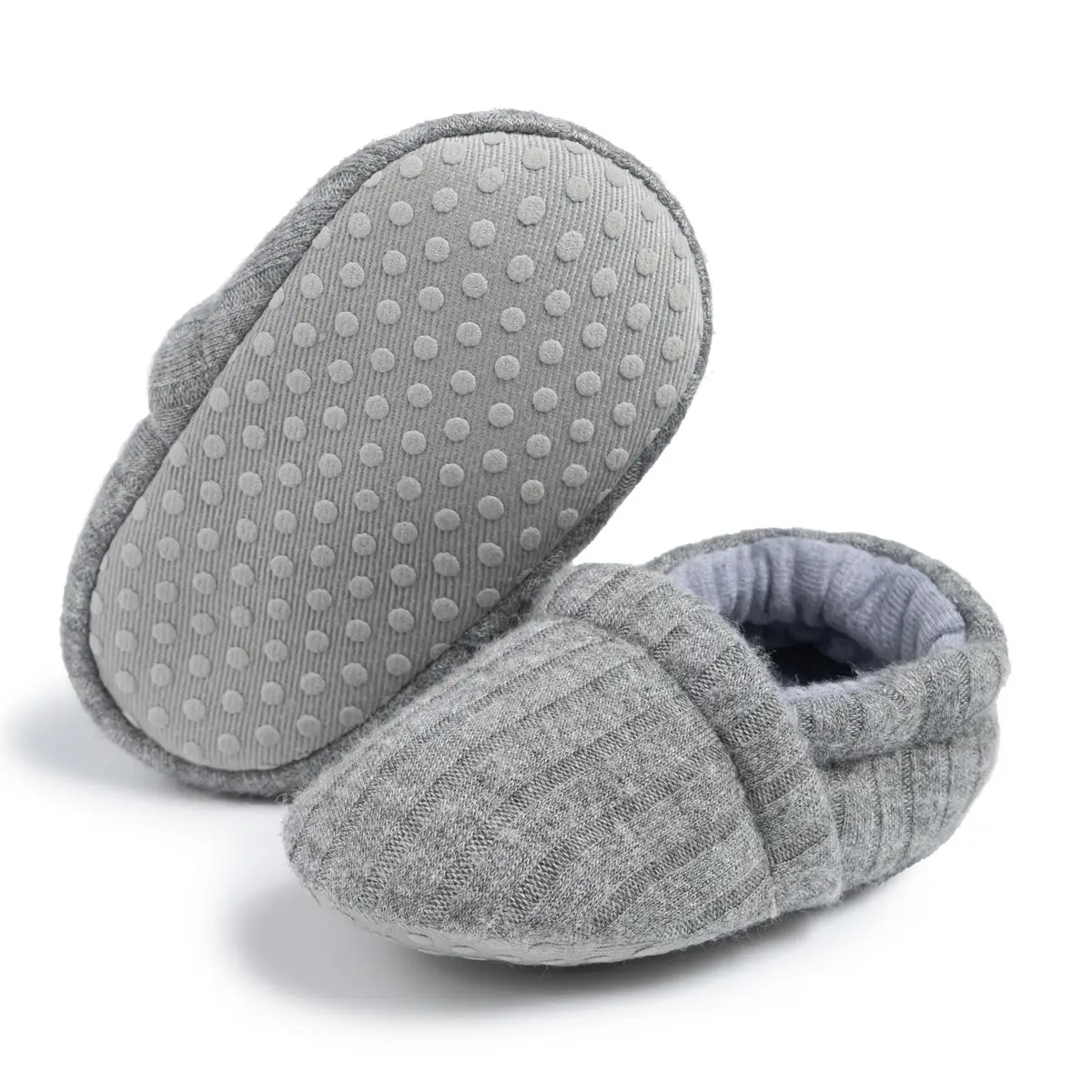 New 0-1 Year Old Baby Slip-on Knitted Shoes Grey White — feature 21