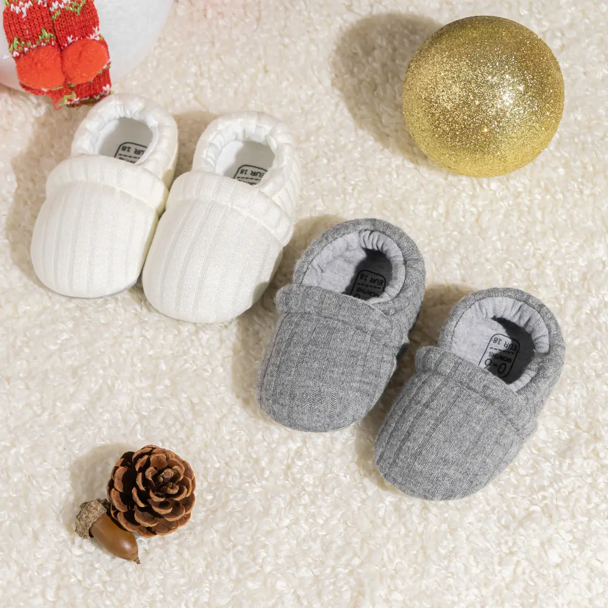 New 0-1 Year Old Baby Slip-on Knitted Shoes Grey White — feature 4