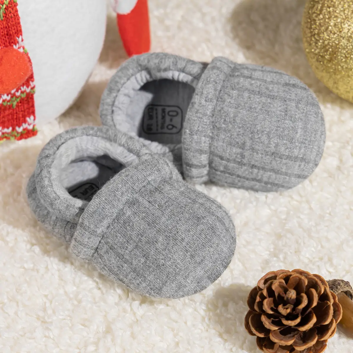 New 0-1 Year Old Baby Slip-on Knitted Shoes Grey White — feature 9