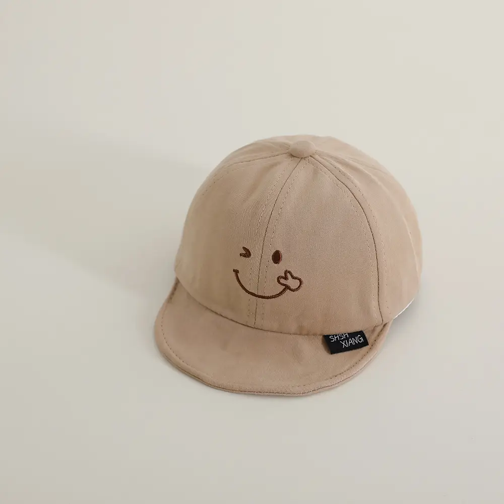 Brown Baby Cap with Smile Embroidery - Image 2