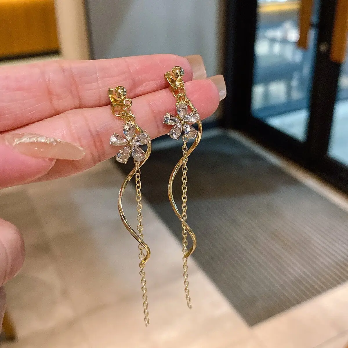 Golden Pearl Flower Tassel Earrings for Women - Image 48