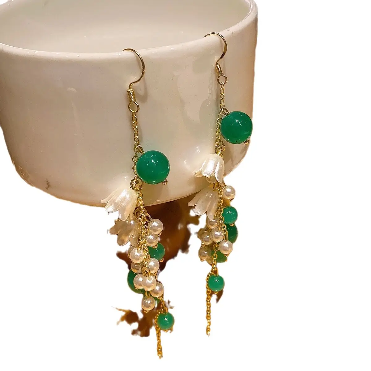 Golden Pearl Flower Tassel Earrings for Women - Image 49