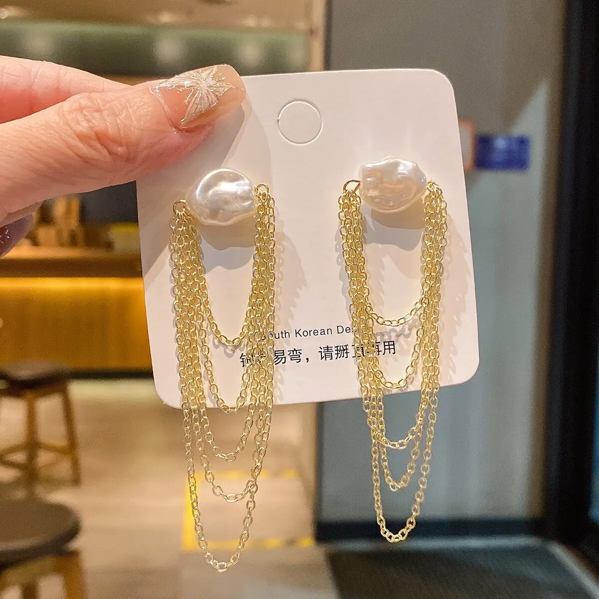 Golden Pearl Flower Tassel Earrings for Women — feature 35