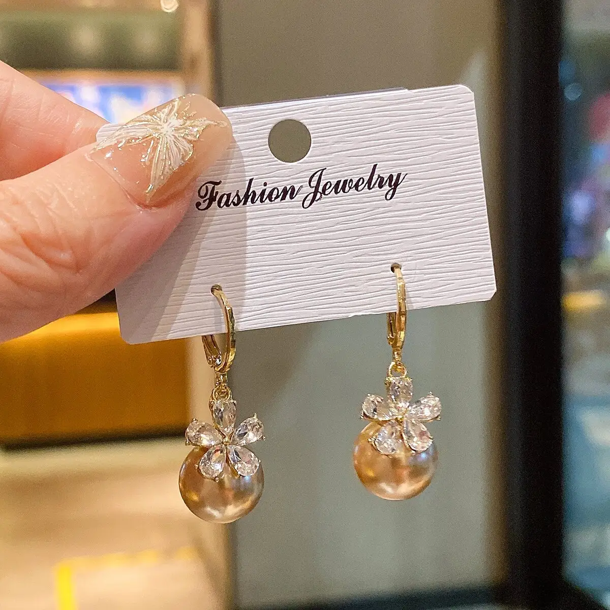 Golden Pearl Flower Tassel Earrings for Women - Image 25