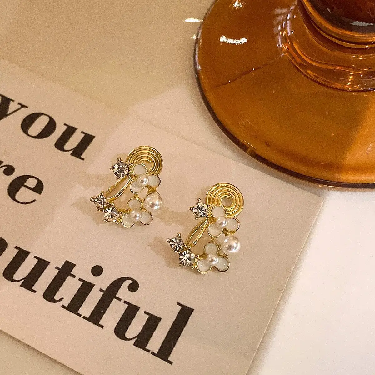 Golden Pearl Flower Tassel Earrings for Women - Image 29