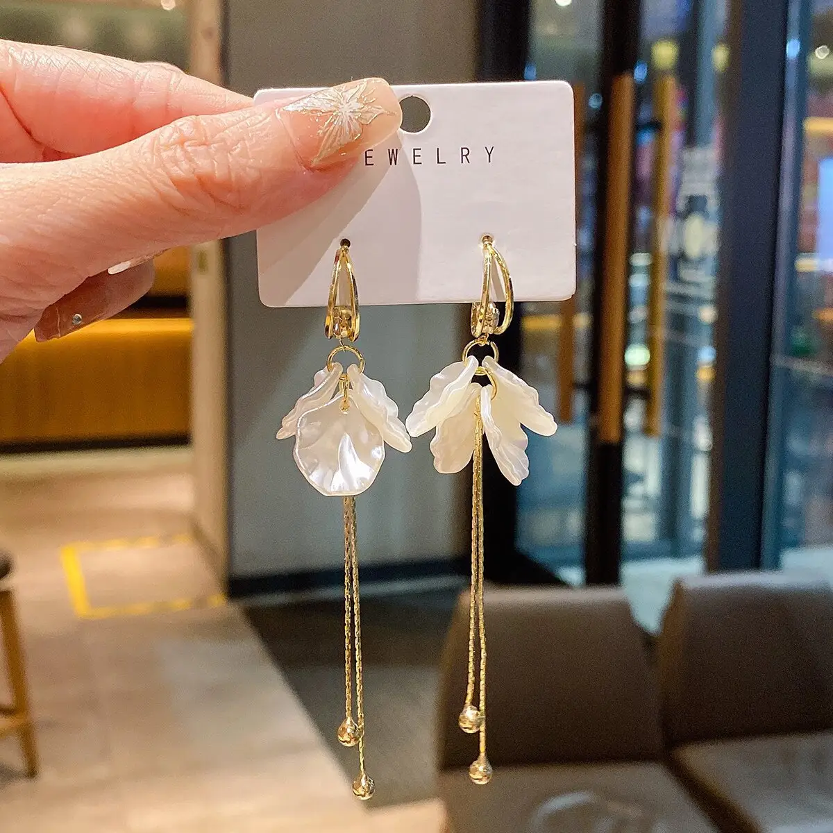 Golden Pearl Flower Tassel Earrings for Women - Image 37