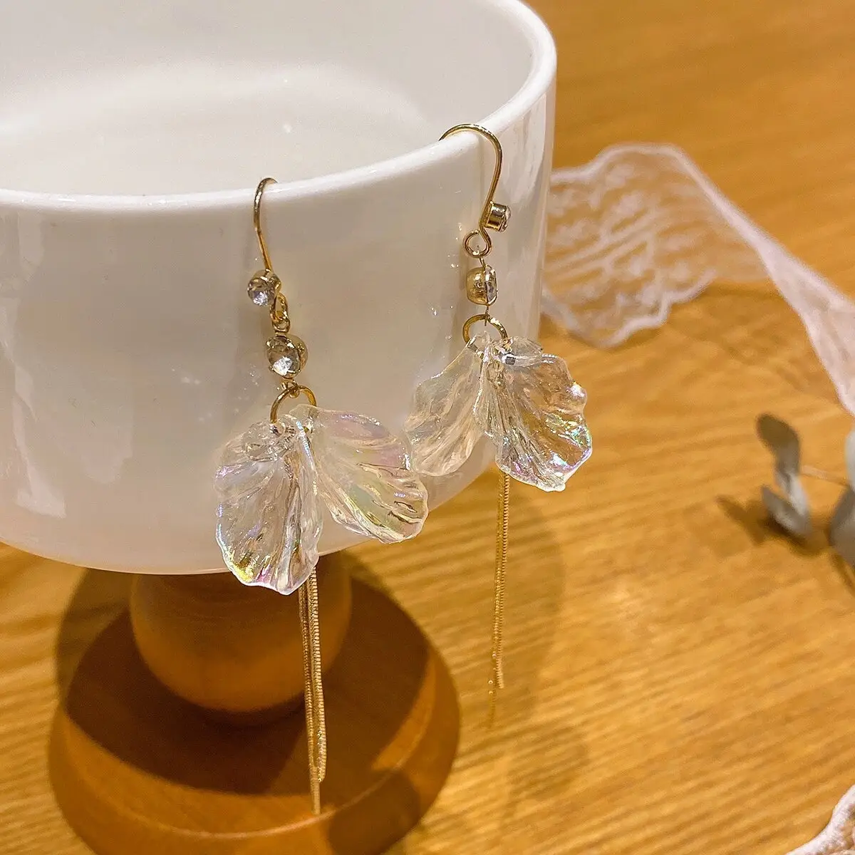 Golden Pearl Flower Tassel Earrings for Women - Image 7
