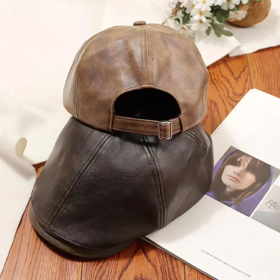 Vintage PU Leather Forward Hat for Men Women Autumn Winter Artistic Hong Kong Style Fashion Japanese Style Duck Tongue Beret - Image 8