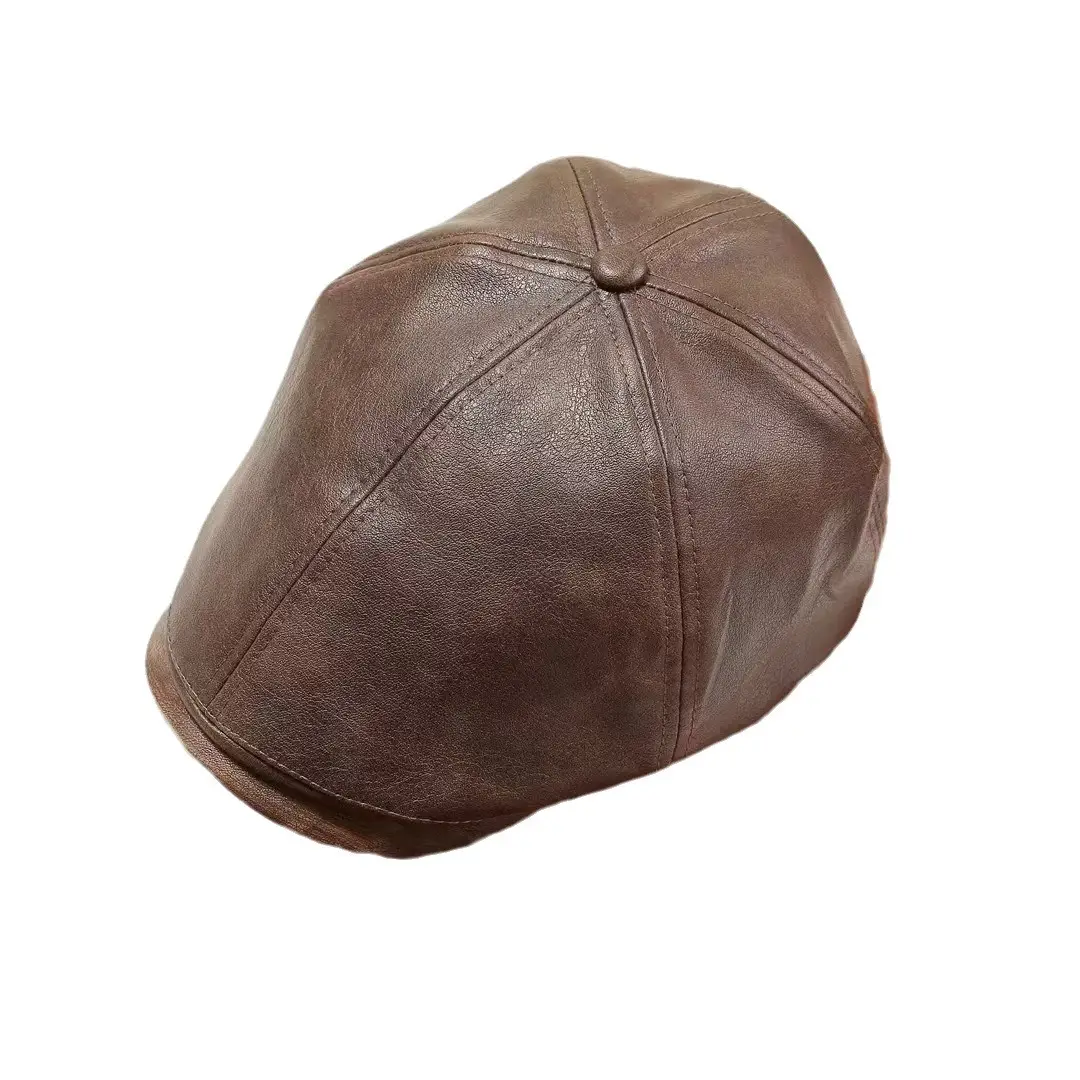 Vintage PU Leather Forward Hat for Men Women Autumn Winter Artistic Hong Kong Style Fashion Japanese Style Duck Tongue Beret - Image 10