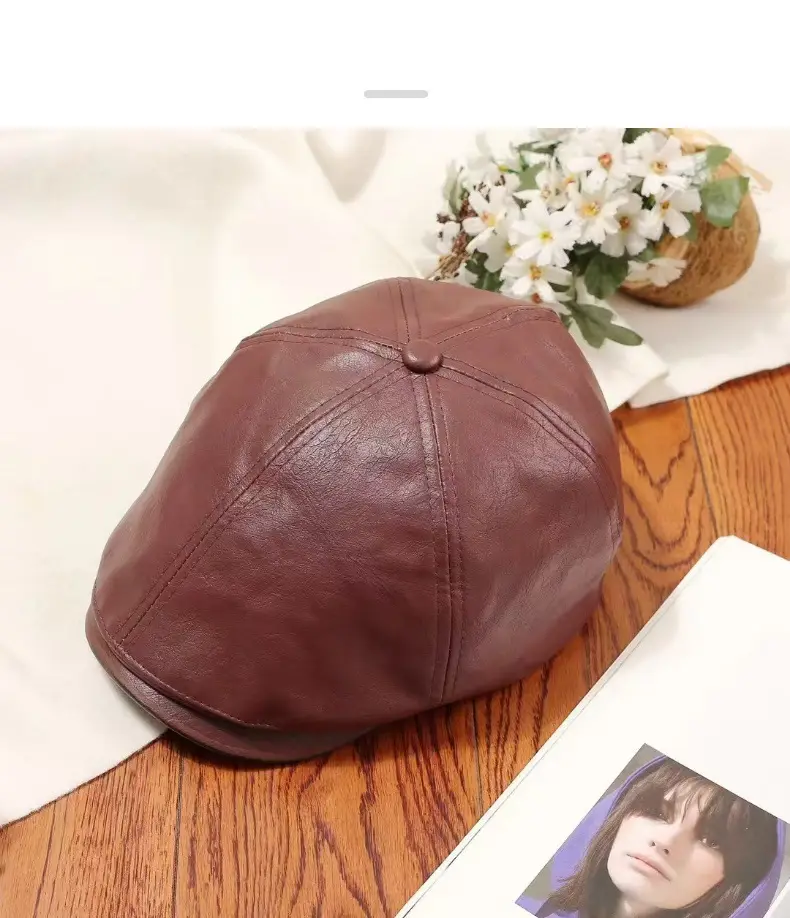 Vintage PU Leather Forward Hat for Men Women Autumn Winter Artistic Hong Kong Style Fashion Japanese Style Duck Tongue Beret — feature 10