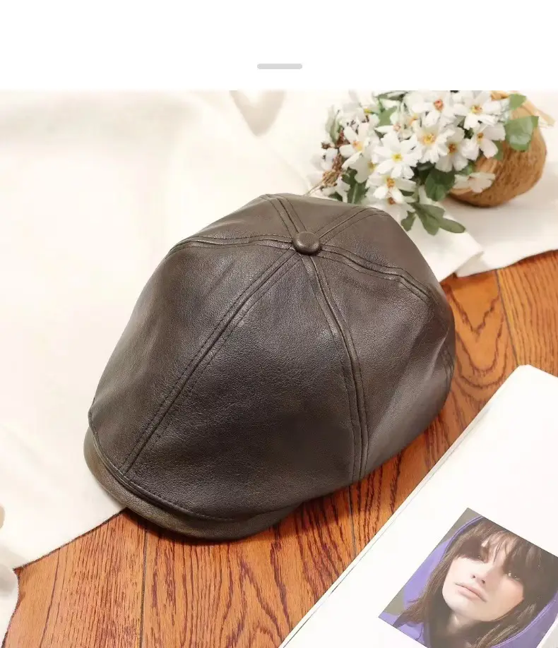 Vintage PU Leather Forward Hat for Men Women Autumn Winter Artistic Hong Kong Style Fashion Japanese Style Duck Tongue Beret — feature 12