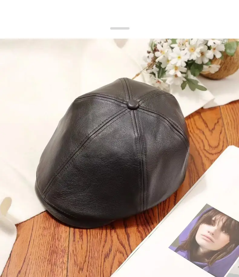 Vintage PU Leather Forward Hat for Men Women Autumn Winter Artistic Hong Kong Style Fashion Japanese Style Duck Tongue Beret — feature 13