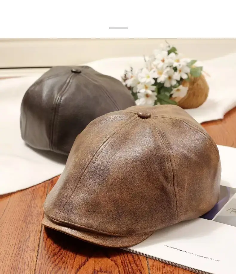 Vintage PU Leather Forward Hat for Men Women Autumn Winter Artistic Hong Kong Style Fashion Japanese Style Duck Tongue Beret — feature 6